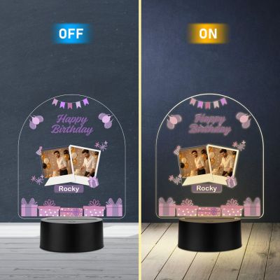 Personalized Acrylic Printed Happy Birthday LED Table Lamp with Warm White Light Birthday Gift for Boyfriend, Husband, Brother, Friend